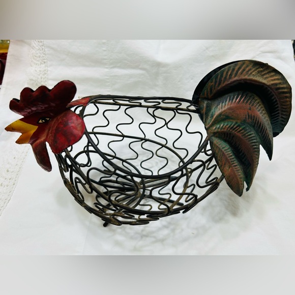 Rooster basket/decor. Display real or fake eggs.  New condition. Colors bright. - Picture 2 of 4